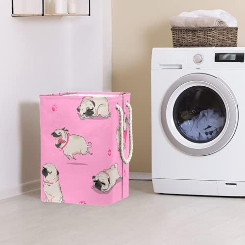Homomer Laundry Horking tocando cachorro pug cão engraçado rosa colapsível cestas de lavanderia de lavar roupa de roupas de lixo
