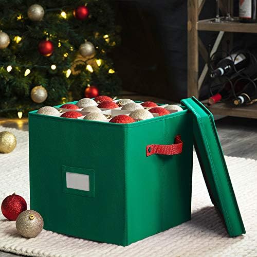 Caixa de armazenamento de enfeites de Natal não tecida não tecida com tampa removível, armazena até 64 ornamentos de férias padrão