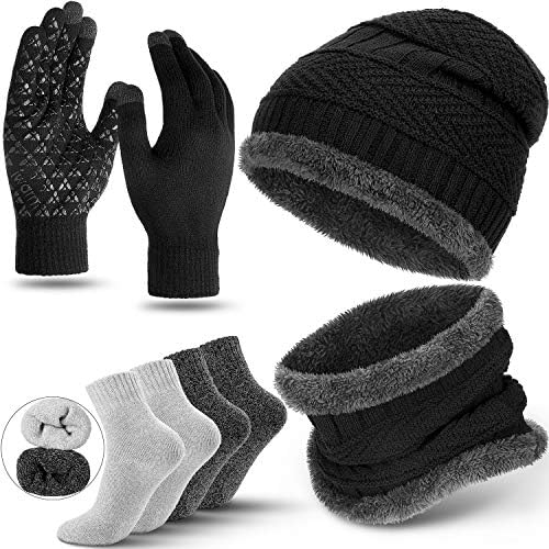 Lã de lã de inverno ladeado de chapéu de lenço de lenço de lutas de touchscreen conjunto para homens mulheres