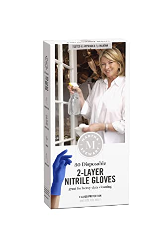 Martha Stewart Medline de 2 camadas de nitrila pesada luvas | 30 contagem | Luvas descartáveis ​​| Luvas sem pó e limpeza
