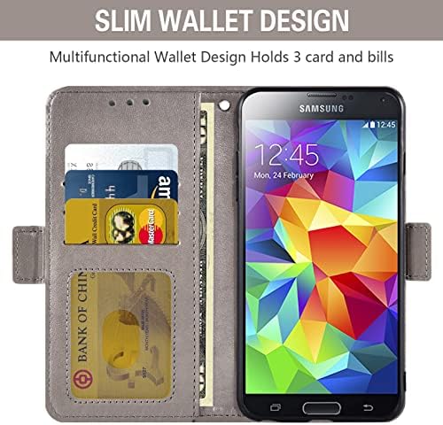 ASUWISH compatível com a caixa da carteira Samsung Galaxy S5 e o suporte da tela do protetor de vidro temperado Tolinho de pulso