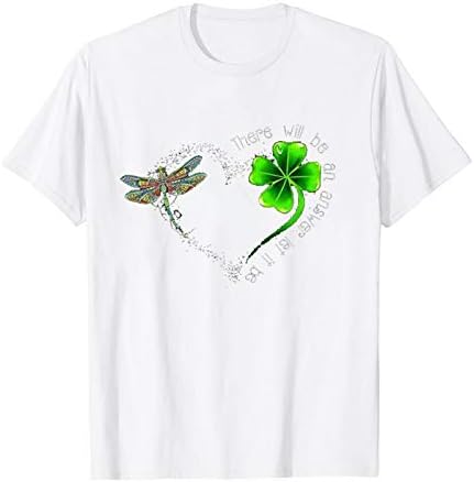 Camiseta feminina de St. Patrick's Camiseta fofa Dragonfly de quatro folhas Camisa estampada Tops de manga curta camisetas gráficas