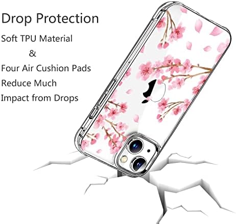 Caso de flores de cerejeira Heyorun compatível para iPhone 14, capa de capa de Back Clear Back da Flor Sakura, capa