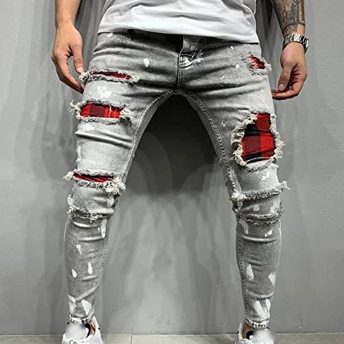 Jeans skinny raspados de masculino de jeans manchados de jeans de jeans
