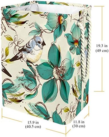 Inomer Flores e pássaros fofos Imprimir 300d Oxford PVC Roupas impermeáveis ​​cestas de roupas grandes para cobertores