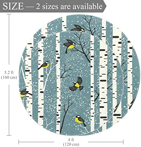 Llnsupply 4 pés redondo tapete de área de recreação de pilhas, bétulas nevadas ramificações de pássaros de bebê