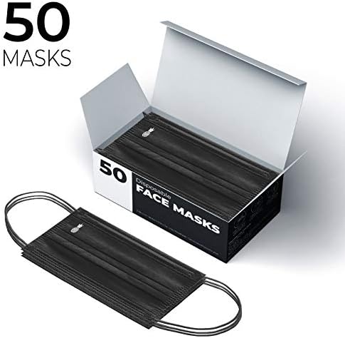 Máscaras faciais descartáveis ​​pnappl-50 pacote, confortável preto de 3 bly não médica