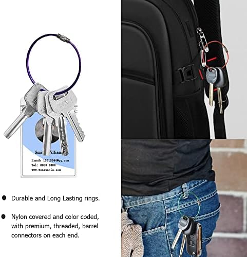 Wensunnie 2pack Keychain retrátil Chaveiro de serviço pesado com anel de chave de fio 7pack para colhedores para crachás de identificação