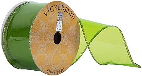 Vickerman 2,5 x 10 jardas verde de limão transparente PVC Christmas Ribbon