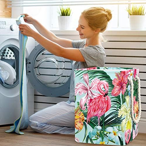Flamingo Floral Pattern Laundry Tester Tester embutido embutido com suportes destacáveis ​​cesta de lavanderia com alças