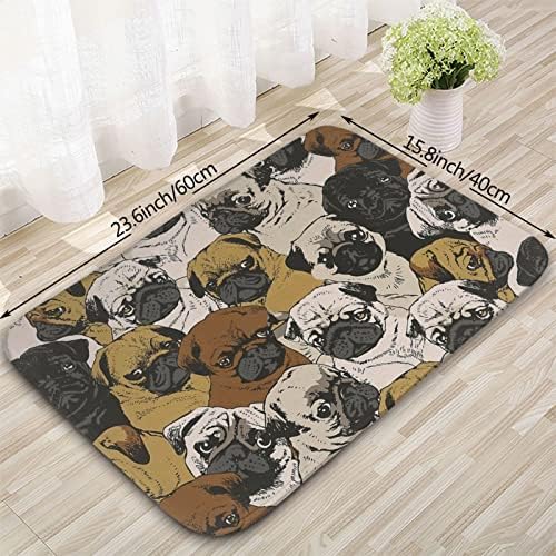Puggy Dogs Padrão Flanela não deslizamento tapete 24 × 16 pol Multifuncional rápido tapete de banheiro seco de tapete seco
