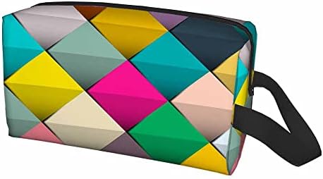 Mxocom colorido quadrados retrô saco de maquiagem pequeno para bolsa de viagem bolsa de maquiagem de maquiagem de bolsa de viagem bolsa portátil versátil zíper para mulheres