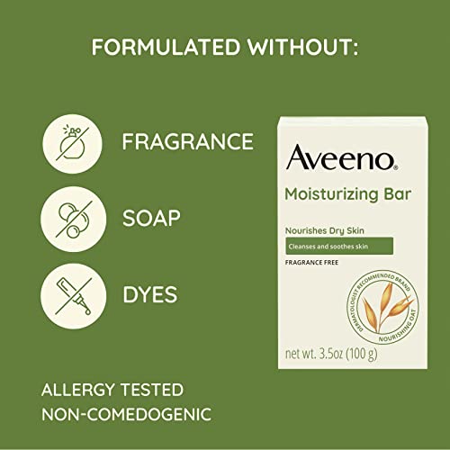 Barra de limpeza de rosto hidratante suave de Aveeno, barra facial diária com aveia nutritiva para pele seca, limpeza suavemente