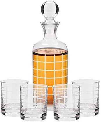 American Atelier Crystal 5 peças elegante decoração decorativa Decanter Conjunto de vidro superior ornamentado com 4 copos para vinho,