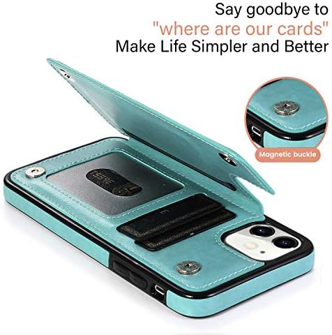 Alasheng projetado para iPhone 11 Wallet Case com titular de cartão de crédito, slot de cartão de cozinha de couro,