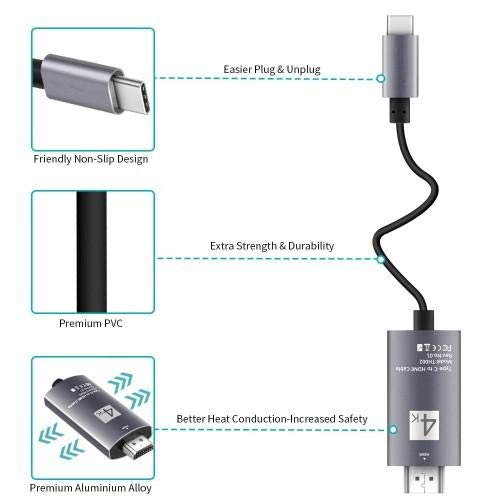 Cabo de ondas de caixa compatível com o dueto de Ideapad Lenovo Chromebook - SmartDisplay Cable - USB tipo C para HDMI,