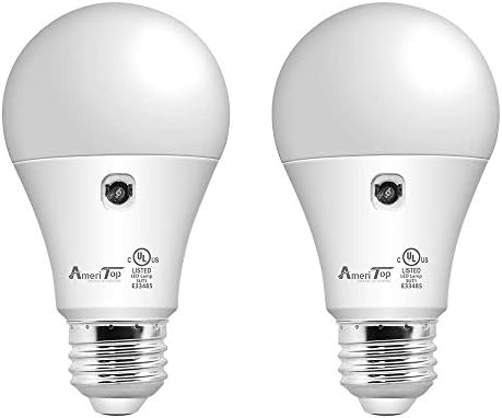 Ameritop Bundle - 2 pacote 5000k Dusk to Dawn Bulbs e 2 pacote 2700k Sensor de movimento lâmpadas; 10W UL listado, A19, e26, iluminação