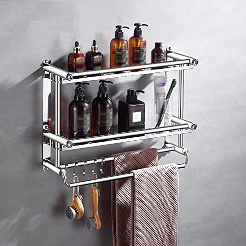 Fvrtft Chuveiro Caddy prateleira com trilho de toalha, prateleira do banheiro, prateleira de rack de armazenamento de chuveiro adesivo,