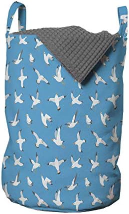 Bolsa de lavanderia com estampa de pássaros de Ambesonne, padrão de gaivotas contínuas voando sobre o mar, cesto de cesto