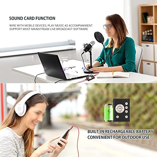Hyxeb Mini Som Sound Card Changer Efeitos de som Audio Card Support Smartphone Computer para transmissão ao vivo Online