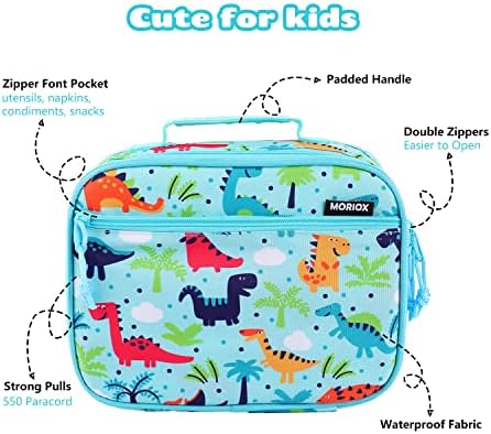 Moriox Kids Lanch Box Isolle Soft Bag Mini Cooler de volta à escola Térmica Kit Tote para meninos meninas, Dino Blue