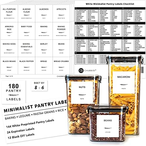 180 Etiquetas de despensa de cozinha para recipientes de armazenamento de alimentos, rótulos de alimentos minimalistas pré