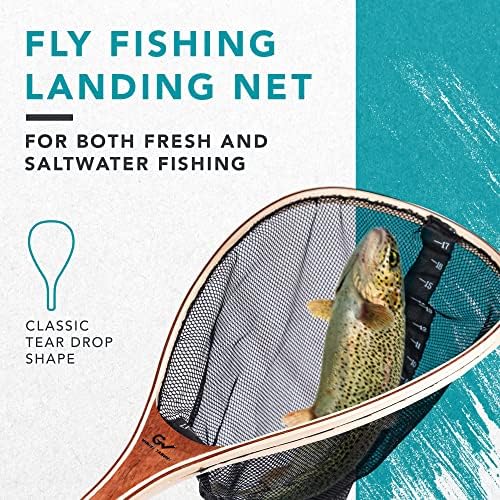 Goede Vangst Fly Fishing Net. Rede de aterrissagem de peixes com liberação magnética. A rede incorpora medida de fita. Perfeito