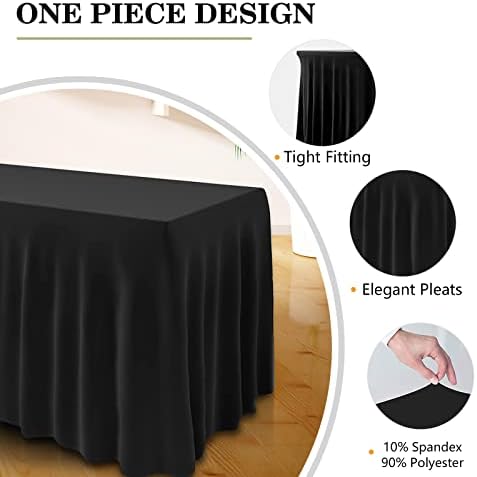Tampa de mesa de uma peça de Jieqier e saia de mesa para mesas de retângulo, toalha de mesa de spandex de 6 pés com saia de