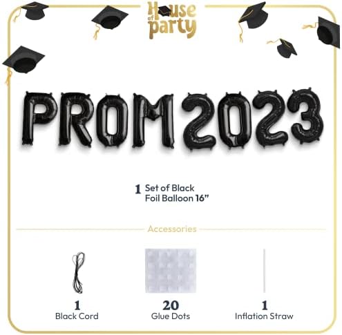 House of Party Prom 2023 Balões pretos 16 polegadas | 2023 Decorações de graduação pretas | Prom 2023 FOIL MYLAR LETRA BALLOONS