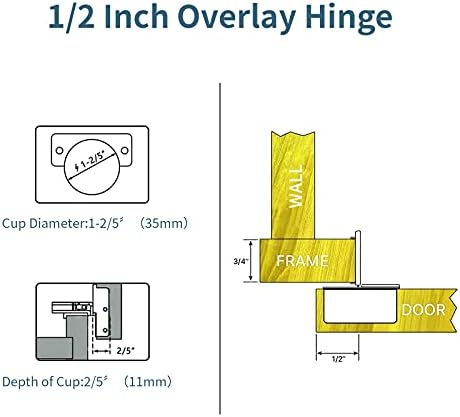Doboga 10 pacote de dobradiças de gabinete de fechamento macio, sobreposição de 1/2 polegada de fechamento da porta de fechamento,