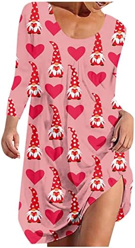 Crewneck feminino do Dia dos Namorados 3/4 Manga Cute Gnome Print A Line Mini Dress Comfort Spring Summer Summer Dresses