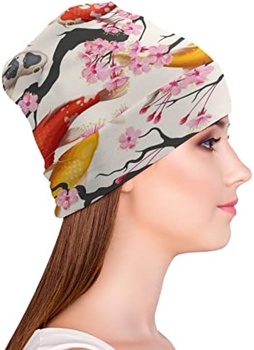 Koi Fish e Sakura Unisisex Beanie Hat Hat Skull Crep Capulation Cap para dormir Casual Um tamanho