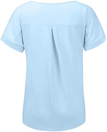 Camisas de linho de algodão Zdfer para mulheres o pescoço blusa sólida tampas de verão feminino Camiseta casual de