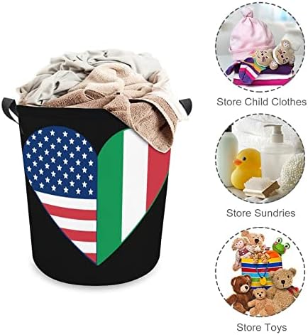 Amor italiano-americano Coração de cesta de cesta de cesto para lavar bolsa de armazenamento de lixo colapsível alto com alças