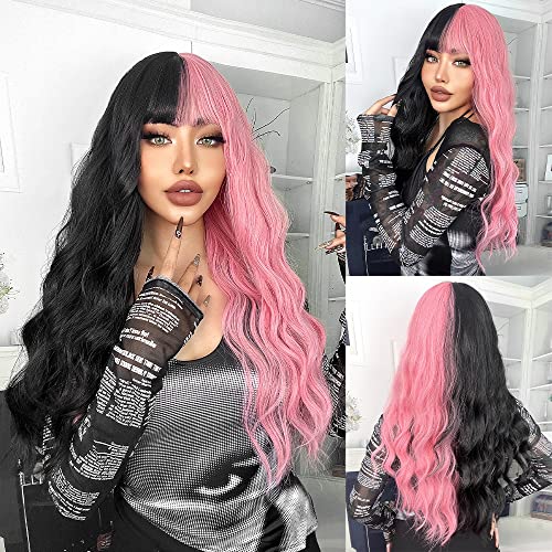 Mupul meio roxo e meio ombre rosa onda corporal perucas sintéticas para mulheres cabelos cacheados longos para meninas de cosplay e