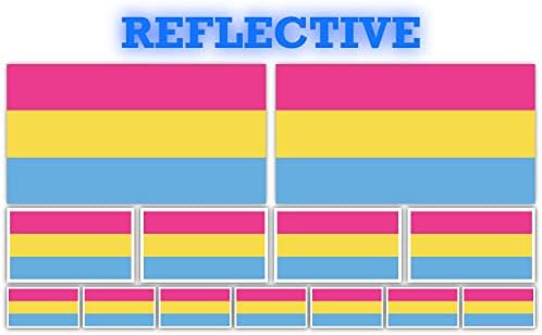 13 Bandeiras de orgulho pansexual de pacote | Adesivos de bandeira de 4x2 polegadas, 2x1 polegadas, 1x,5 polegada | Os bandeiras do