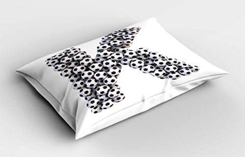 Ambesonne Letter K Pillow Sham, design de alfabeto com composição de bolas de futebol com tema esportivo ao ar livre, travesseiro