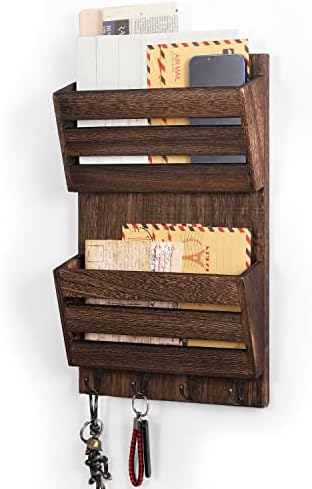 Montagem de parede do organizador de correio Mooace com ganchos-chave, correio de madeira de 2 slot e suporte para decoração de