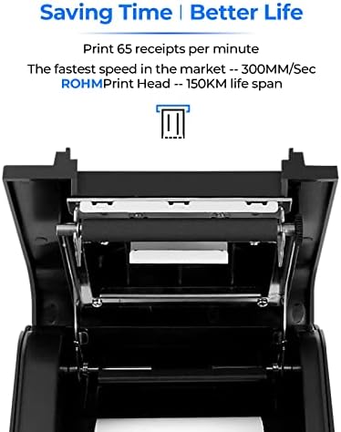 Impressora de recibo de Munbyn P068, impressora térmica direta direta de 3 1/8 de 80 mm, impressora POS com cortador automático e