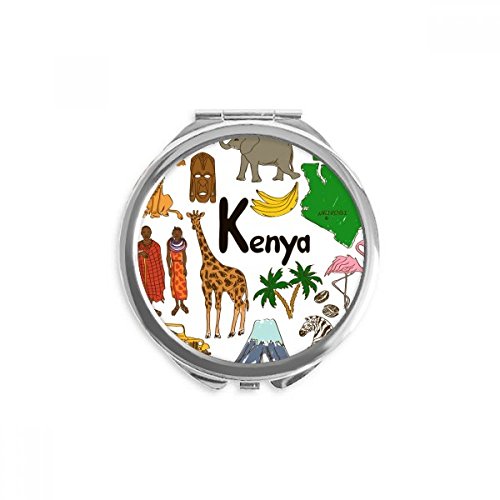 Paisp Animais do Quênia Bandeira Nacional Mão Compacto Espelho redondo Glass de bolso portátil