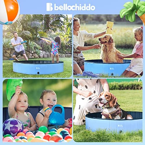 Piscina de cães dobráveis ​​de Bellochiddo - Piscina de plástico rígido para cães e crianças, piscina de cães não escorregadia com
