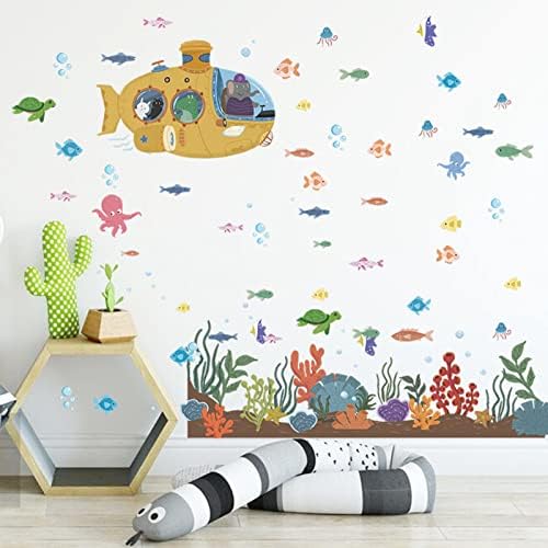 Decalques da parede do oceano 70 PCs sob os adesivos do paredão do mar, adesivos de decoração de polvo de tartaruga marinha de peixe