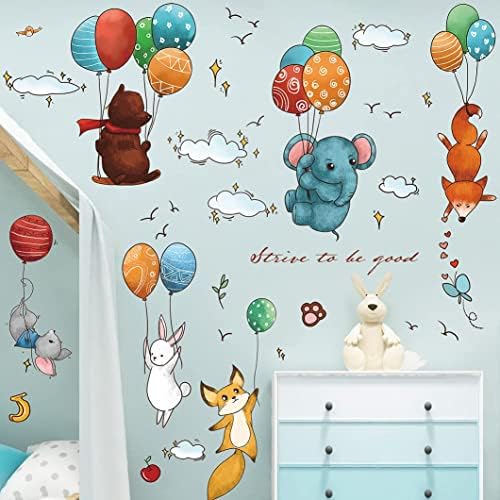 RW-9125 Balões coloridos decalques de parede Decalques de parede adorável elefante coelho de raposa urso de parede adesivos