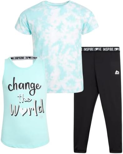 Conjunto de moda ativa para meninas rbx - camiseta de desempenho de manga curta, blusa de tanque e leggings de capri