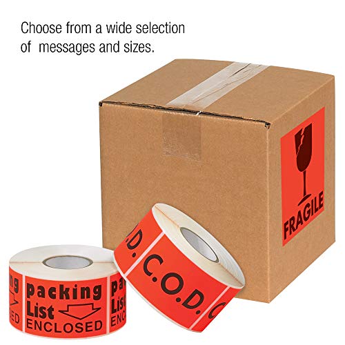 Rótulos de fita Logic®, alça frágil com cuidado , 3 x 5 , vermelho fluorescente, 500/roll