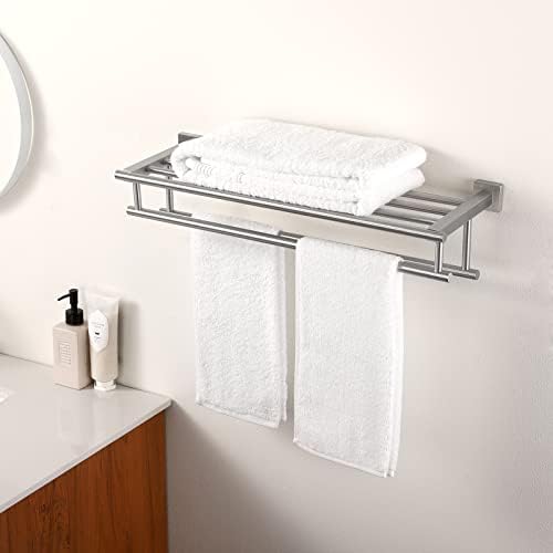 Rack de toalhas de banheiro Kes com barra de toalha dupla, prateleira de montagem de parede de 23,3 polegadas, SUS304 Aço inoxidável
