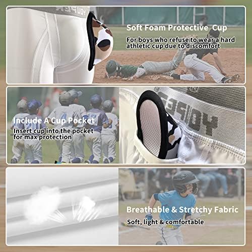 YouPer Youth Boys Compression Shorts deslizantes com copo de proteção suave para hóquei no futebol de beisebol