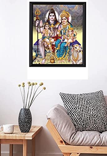 Lord Shiva & Family Wooden Photo Frame para penduramento de parede, Pooja Room -