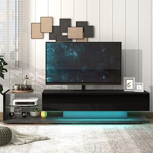 Lhllhl TV Stand com gabinete de mídia com 16 cores RGB LED para sala de estar branca/ preta de 75