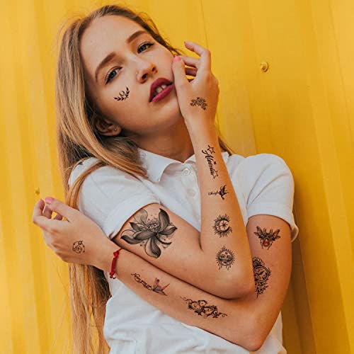 70 lençóis tatuagem temporária para mulheres meninas e homens, tatuagens falsas à prova d'água para o braço de pescoço